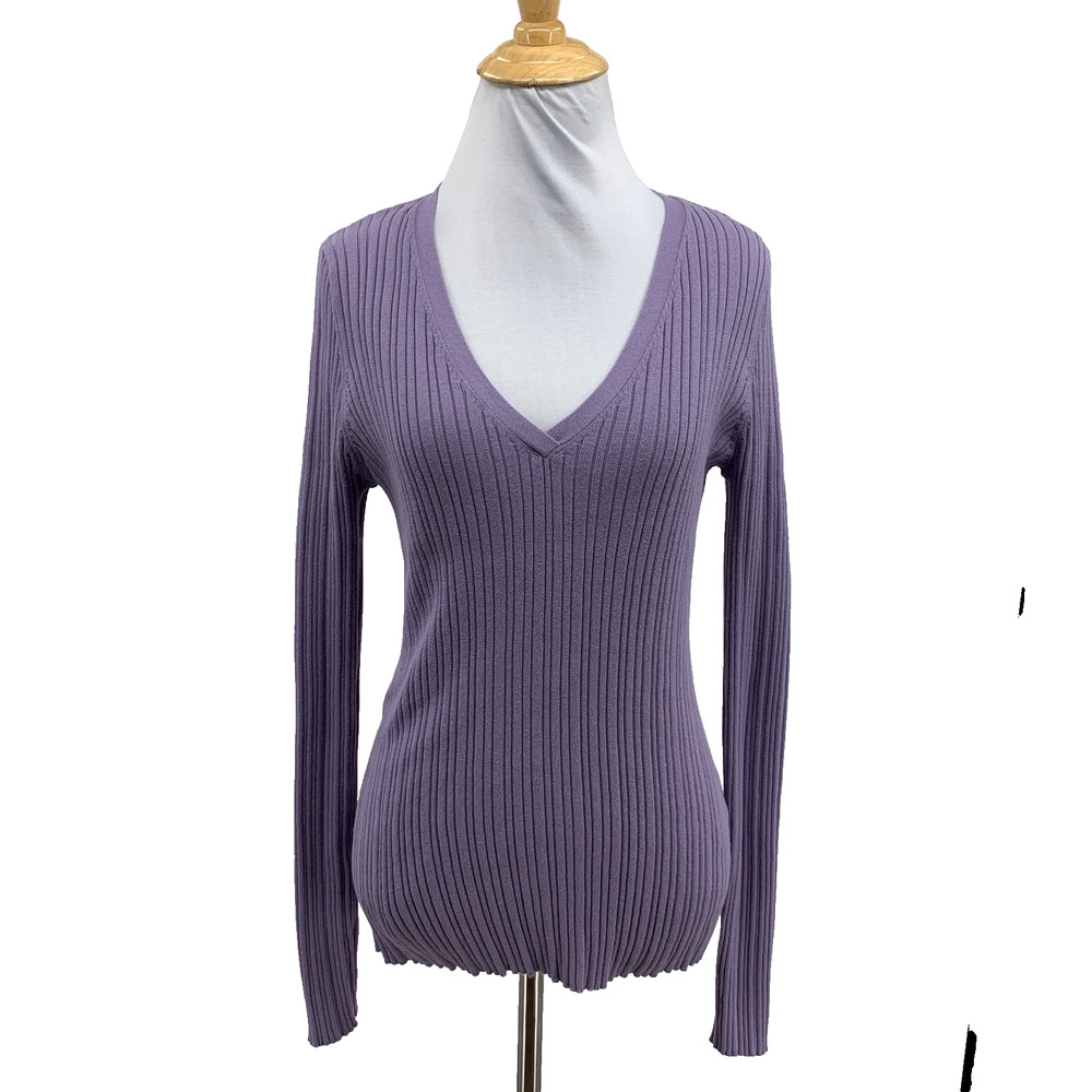 Sundance Sweater Womens L Large Lavender Organic Cotton Blend Ribbed Knit V Neck